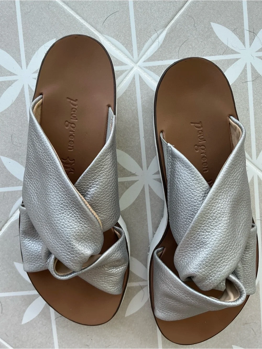 Paul Green Silver Knot Leather Slide Sandals